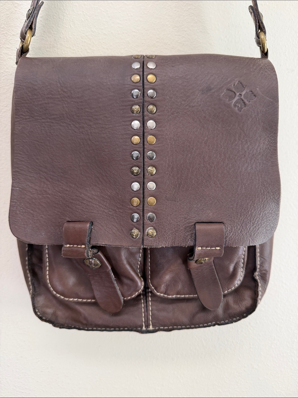 Patricia Nash Brown Stud-Accent Messenger Bag